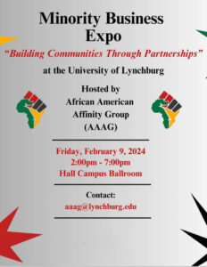 A flyer for the Minority business expo called “Building Communities Through Partnerships” on Friday, Feb. 9 at the Memorial Ballroom in Hall Campus Center from 2-7 p.m. Admission is free.