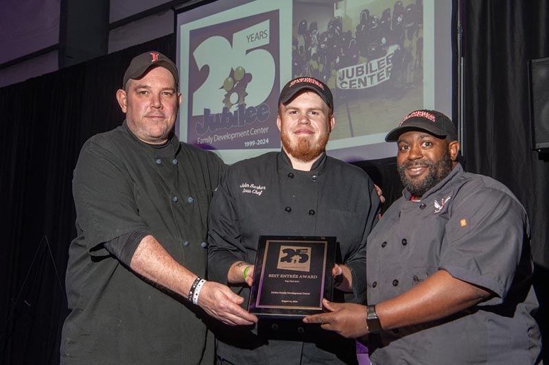 Lynchburg’s team (left to right) consisted of Catering and Events Supervisor Dave Neely, Sous Chef John Barker, and Kitchen Manager Angelo Harris. 